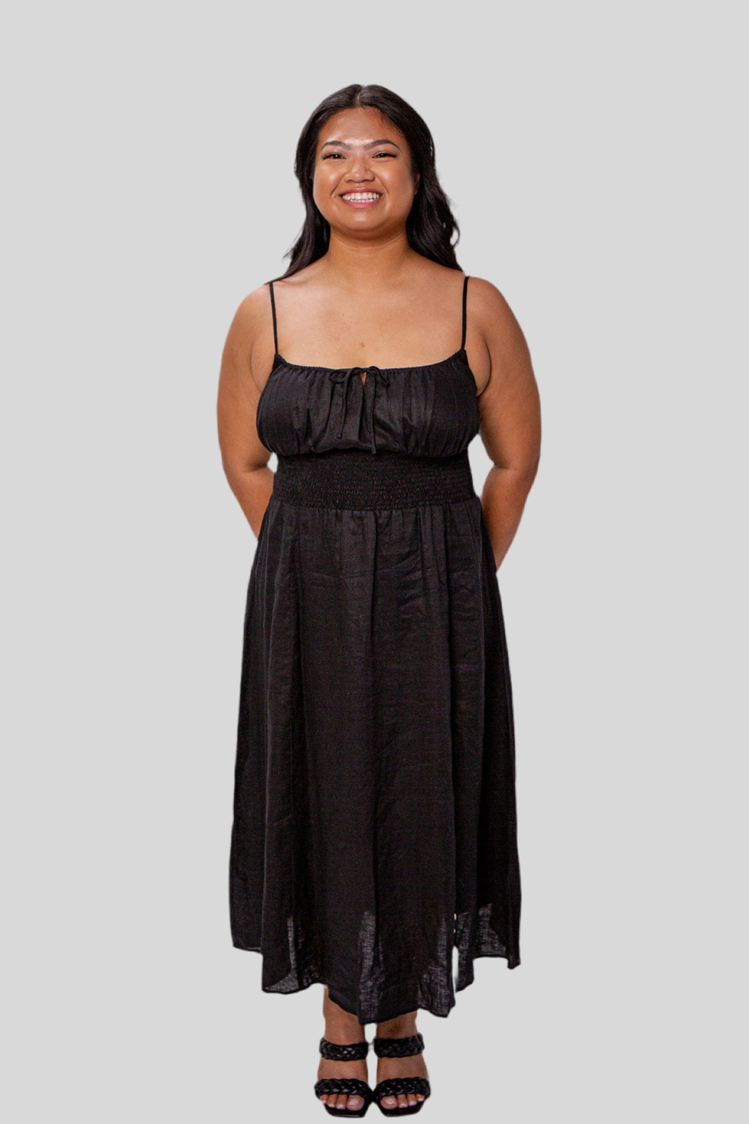 100% Linen Milkmaid Midi Dress for Women Custom / M 100% Linen Milkmaid Midi Dress for Women Custom / M