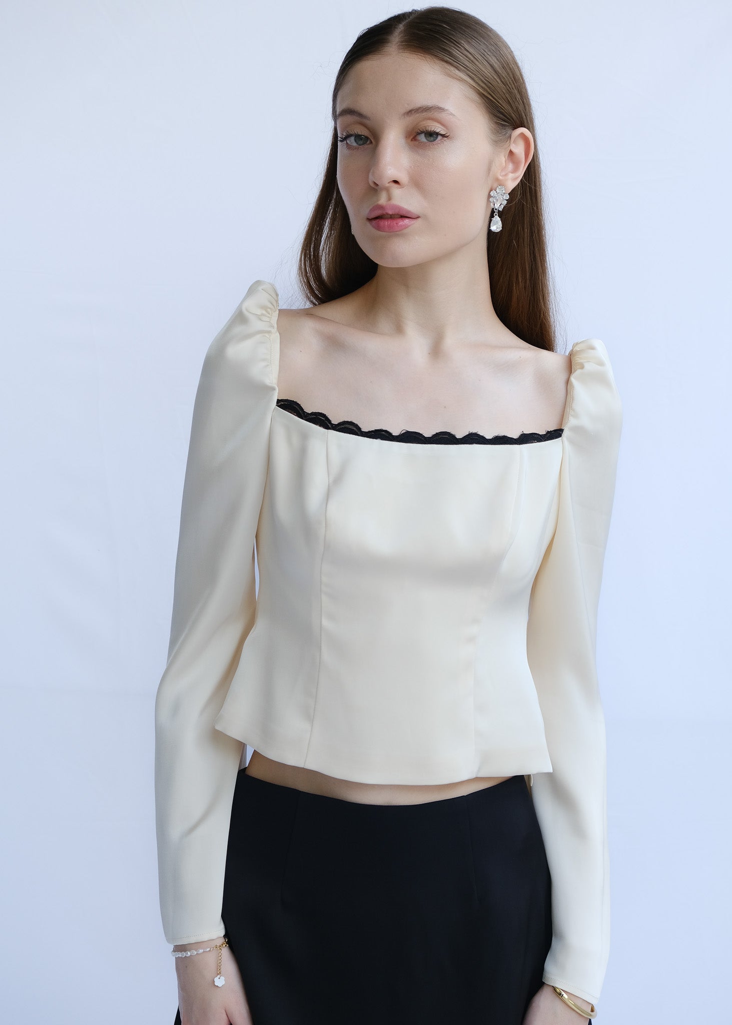 Crossover long sleeve silk blouse main image 1