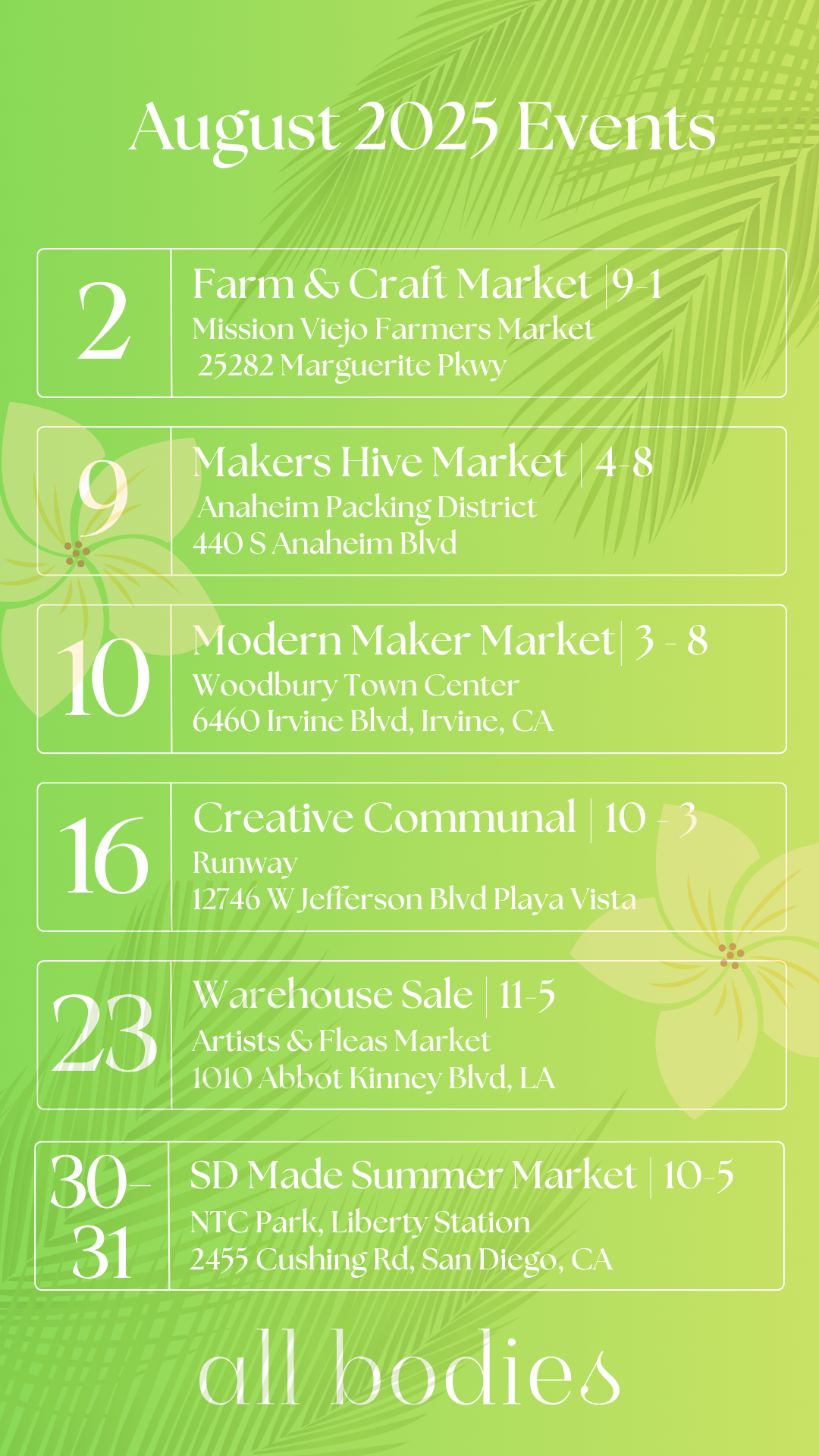 August Events & Pop Ups