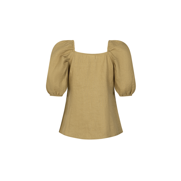 Linen Puff Sleeve Square Neck Blouse | Macy (long)