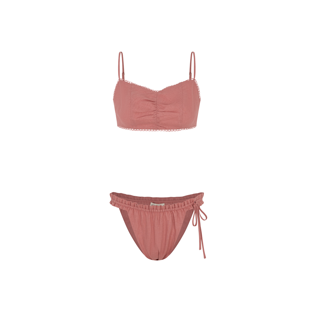 100% Linen Women's Lacey Bralette & Bikini Panty Set