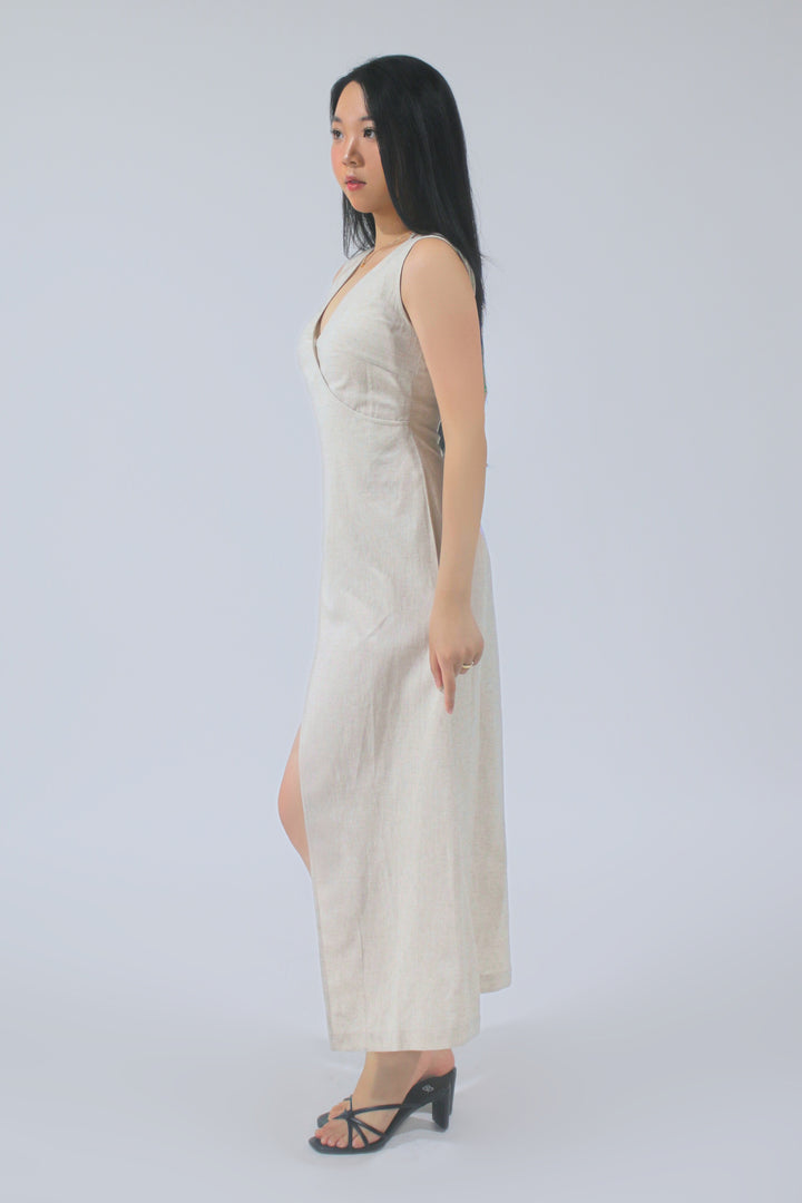 Riley 100% Linen Split Maxi Dress