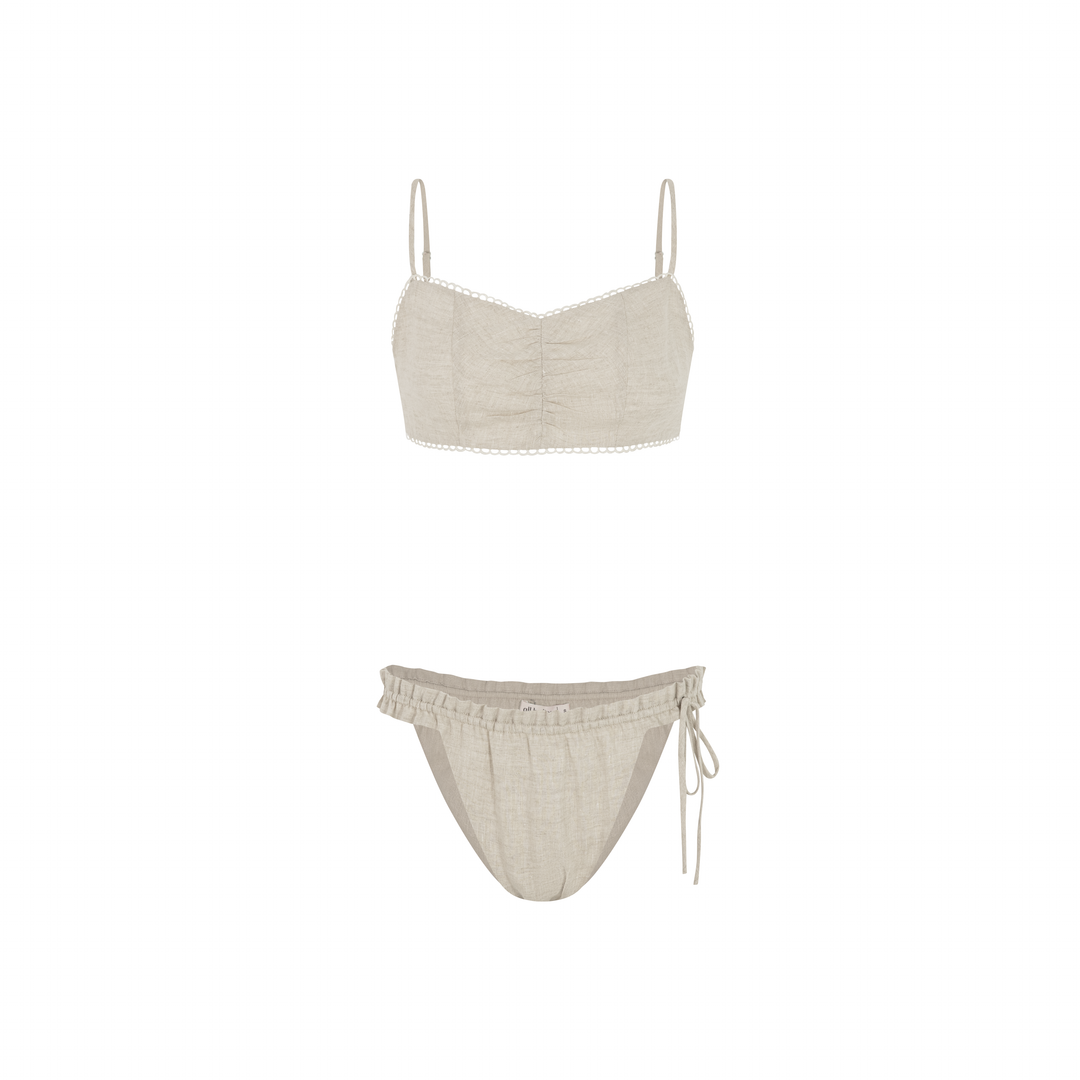 100% Linen Women's Lacey Bralette & Bikini Panty Set