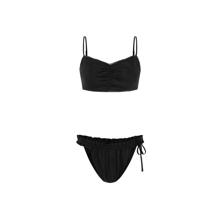 100% Linen Women's Lacey Bralette & Bikini Panty Set