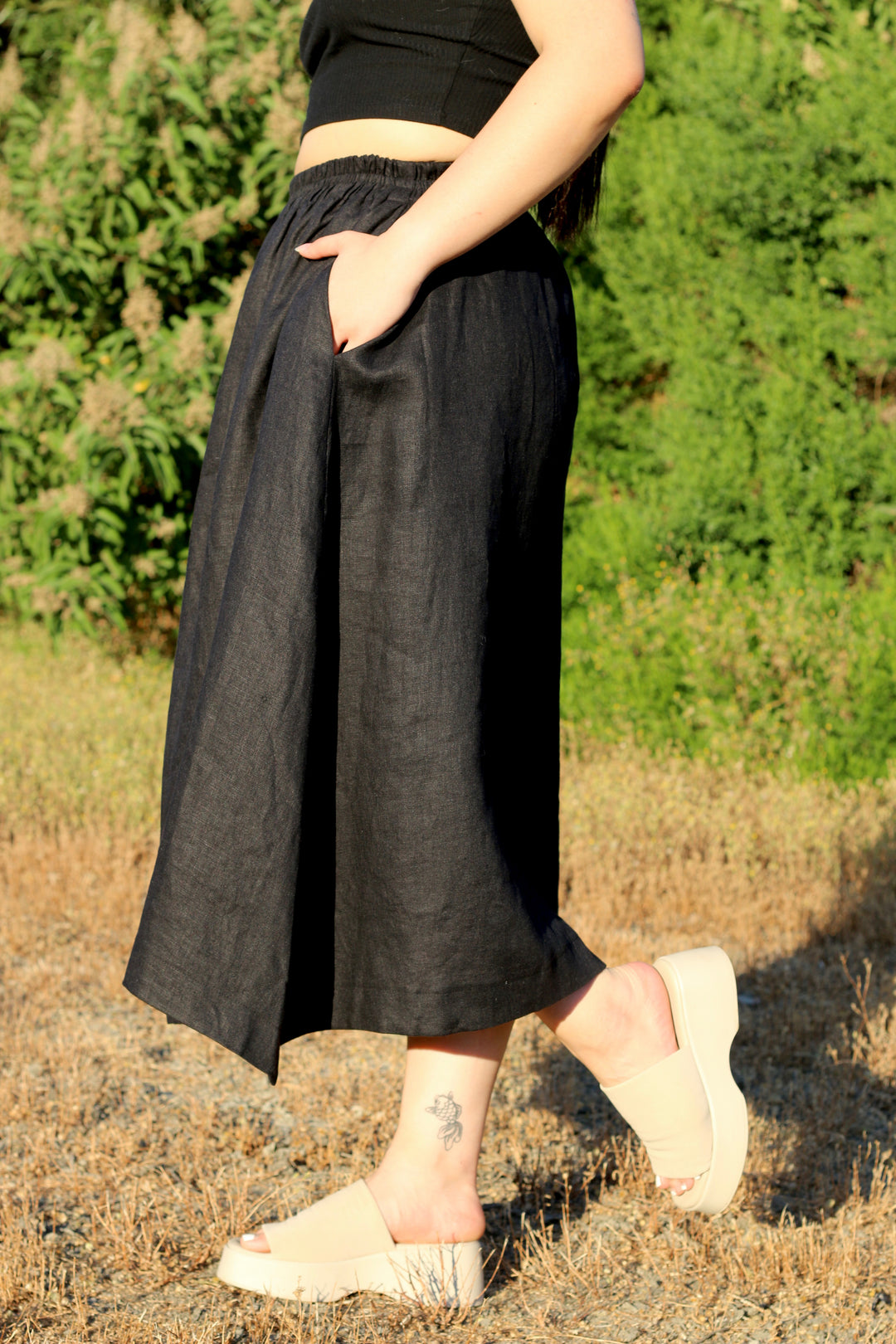 Lucy 100% Linen A-Line Midi Skirt