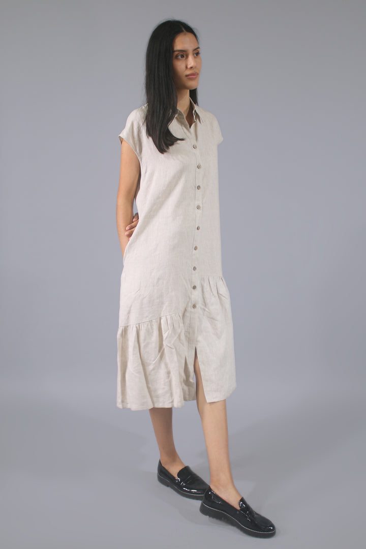 Debra Collared 100% Linen Maxi Dress