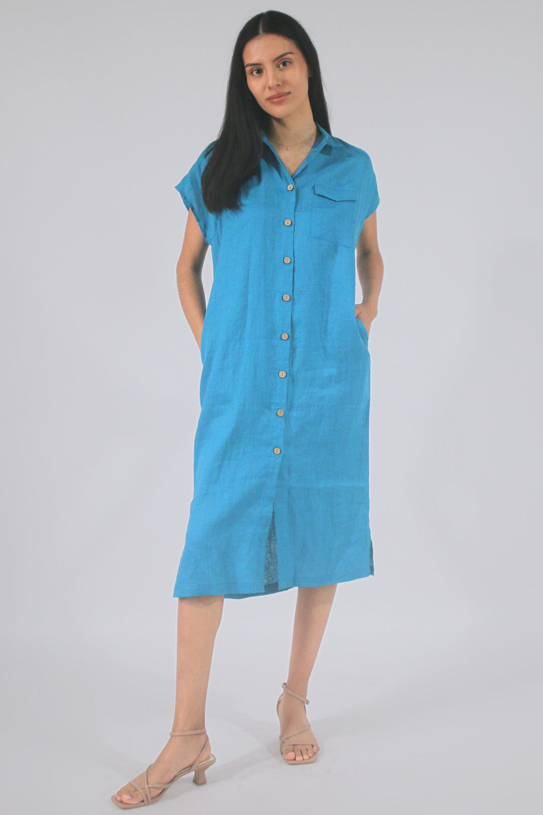 Clark 100% Linen Button Up Midi Dress