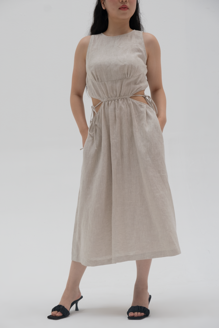 Carmen 100% Linen Midi Dress