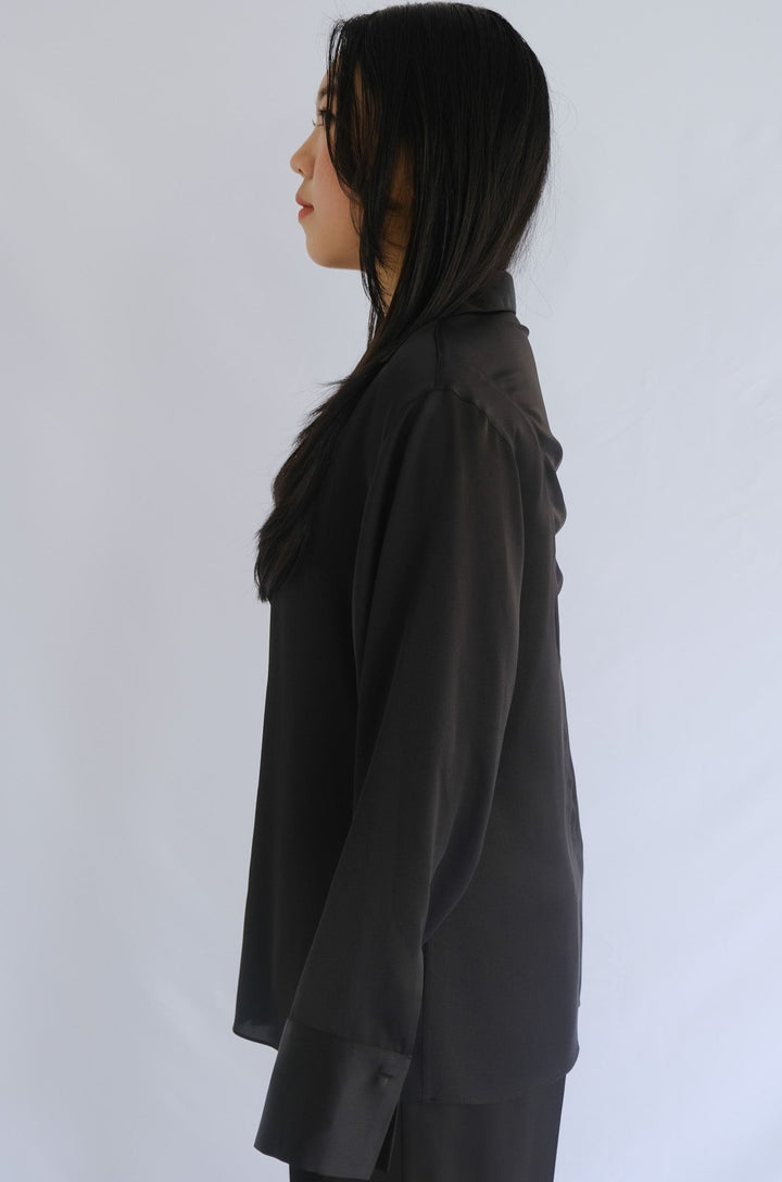 Michelle Long-Sleeve Button-Up Collared Silk Dress Shirt