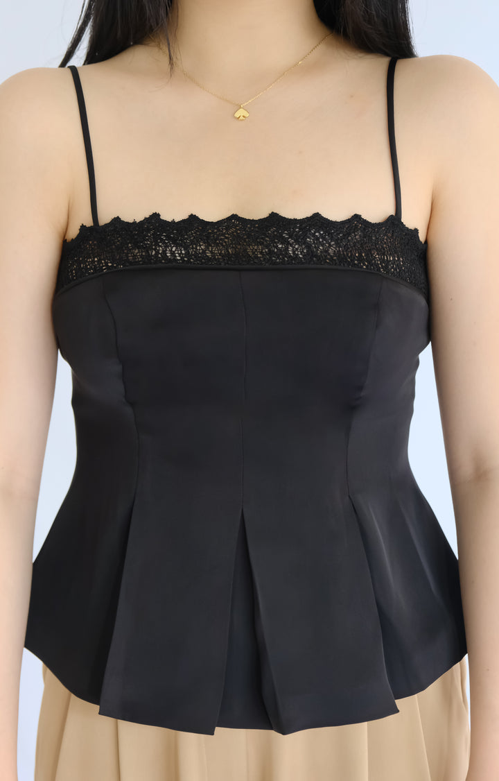 Nancy Silk Peplum Top with Lace Detail