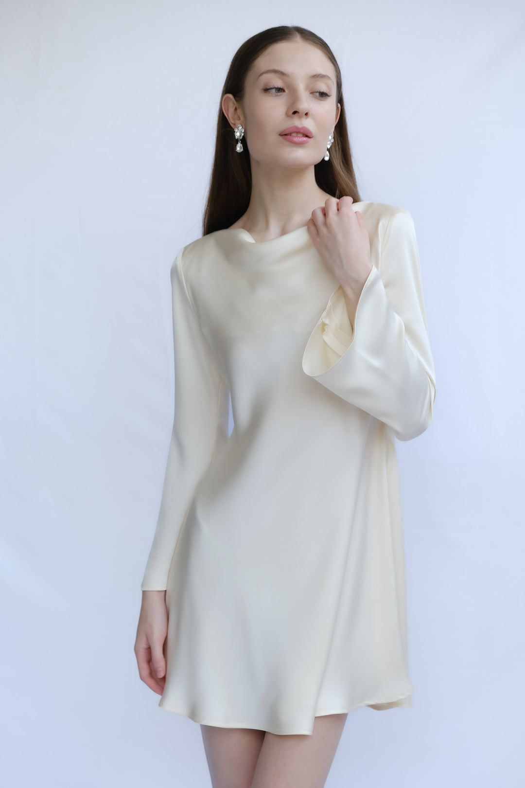 Jade Cowl Neck Long Sleeve Mini Dress