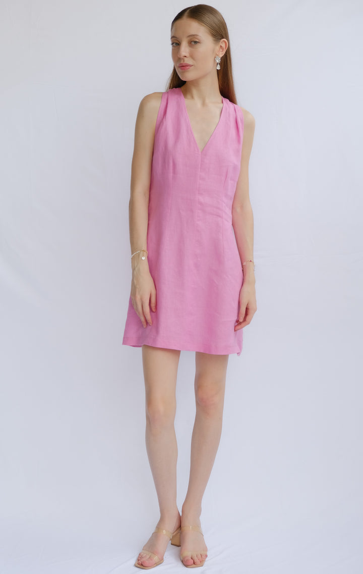 PTO 100% Linen V-Neck Mini Dress