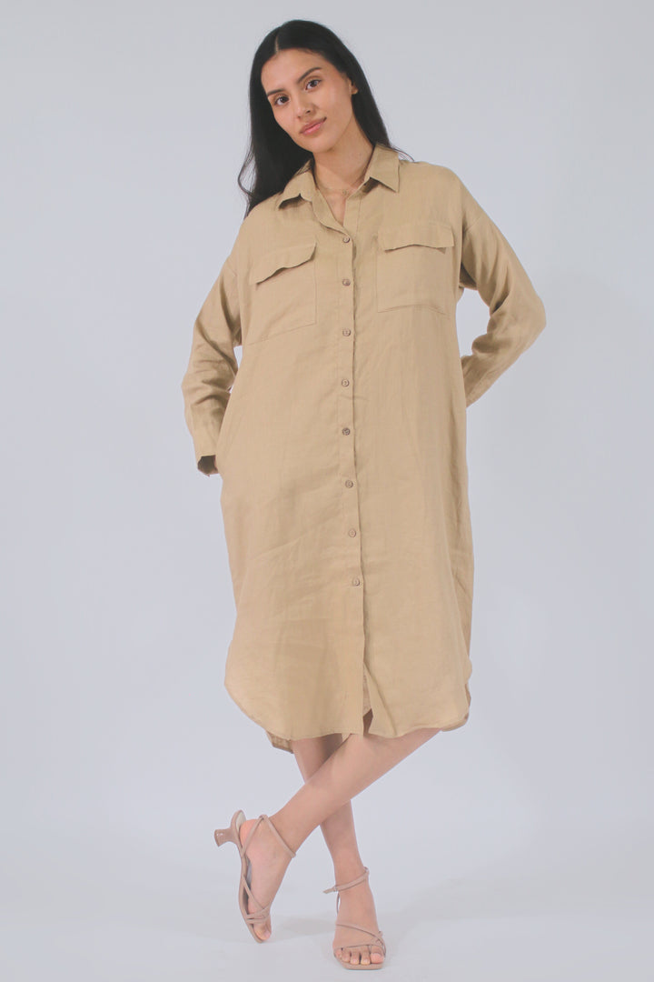 Amelia Long Sleeve 100% Linen Maxi Dress