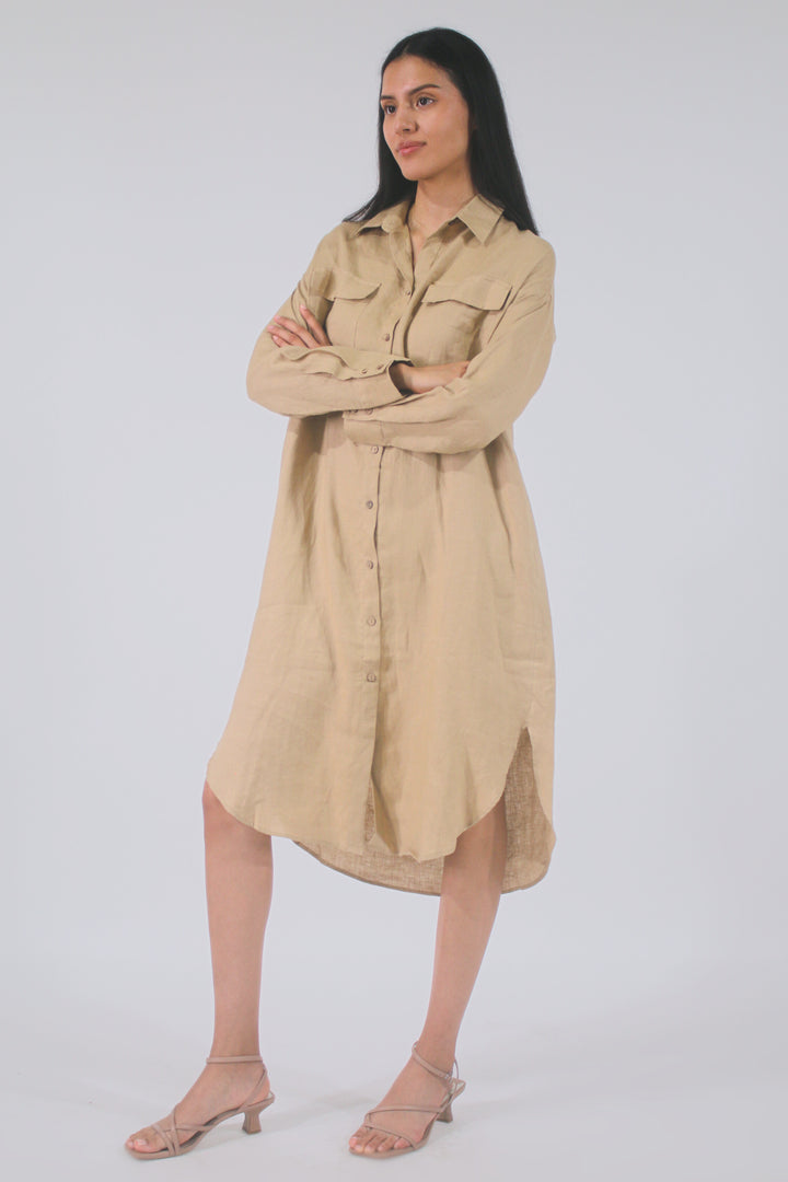 Amelia Long Sleeve 100% Linen Maxi Dress