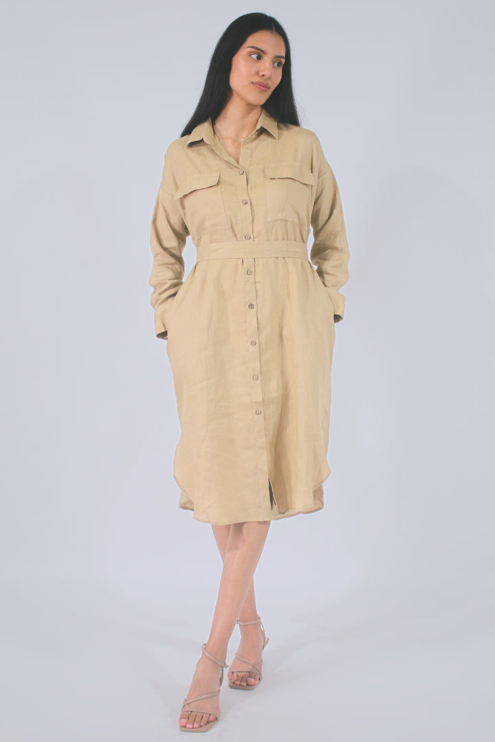 Amelia Long Sleeve 100% Linen Maxi Dress