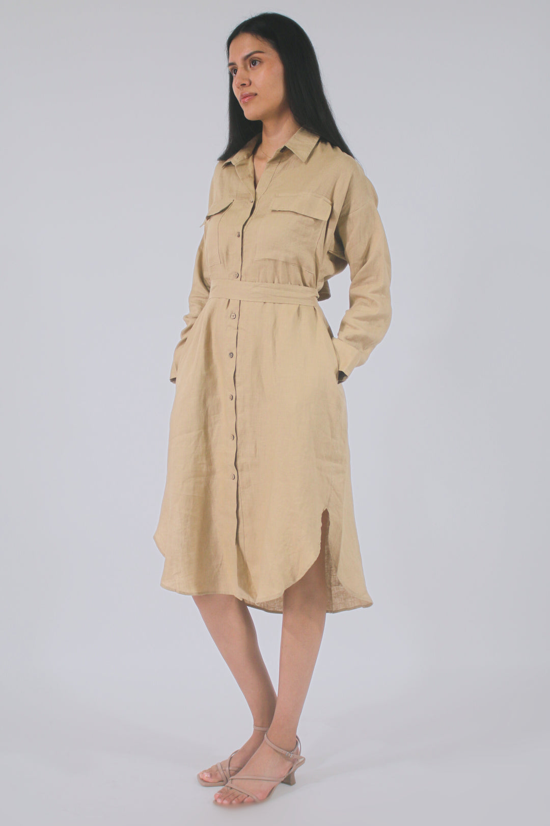 Amelia Long Sleeve 100% Linen Maxi Dress