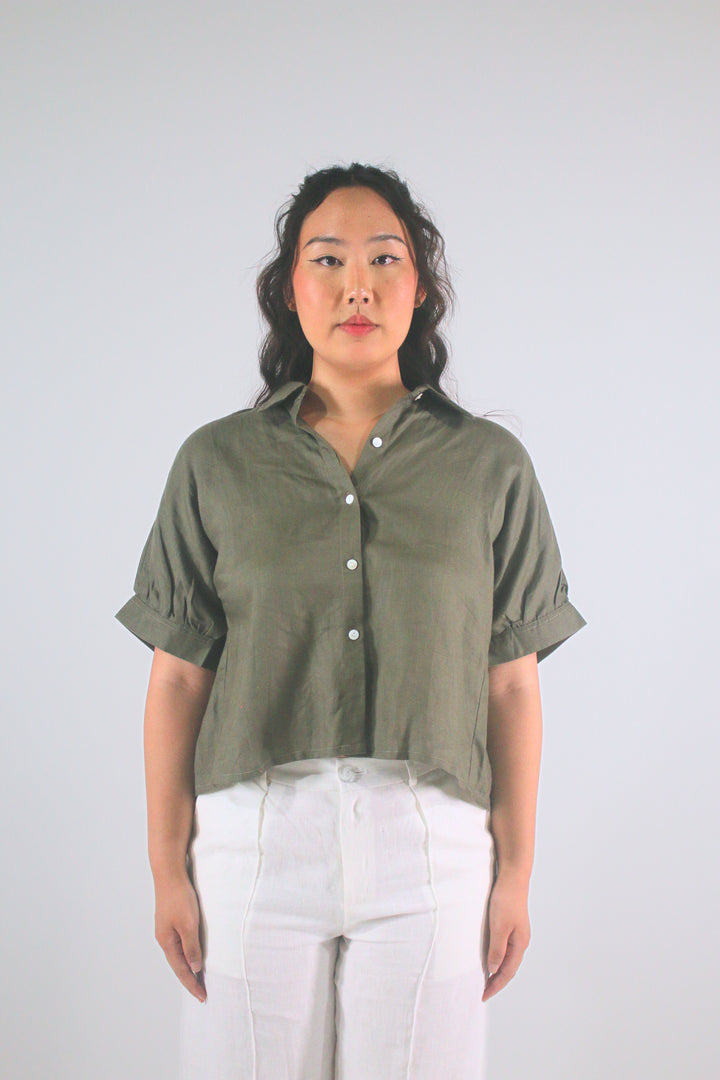 Grace 100% Linen Button Up Tee