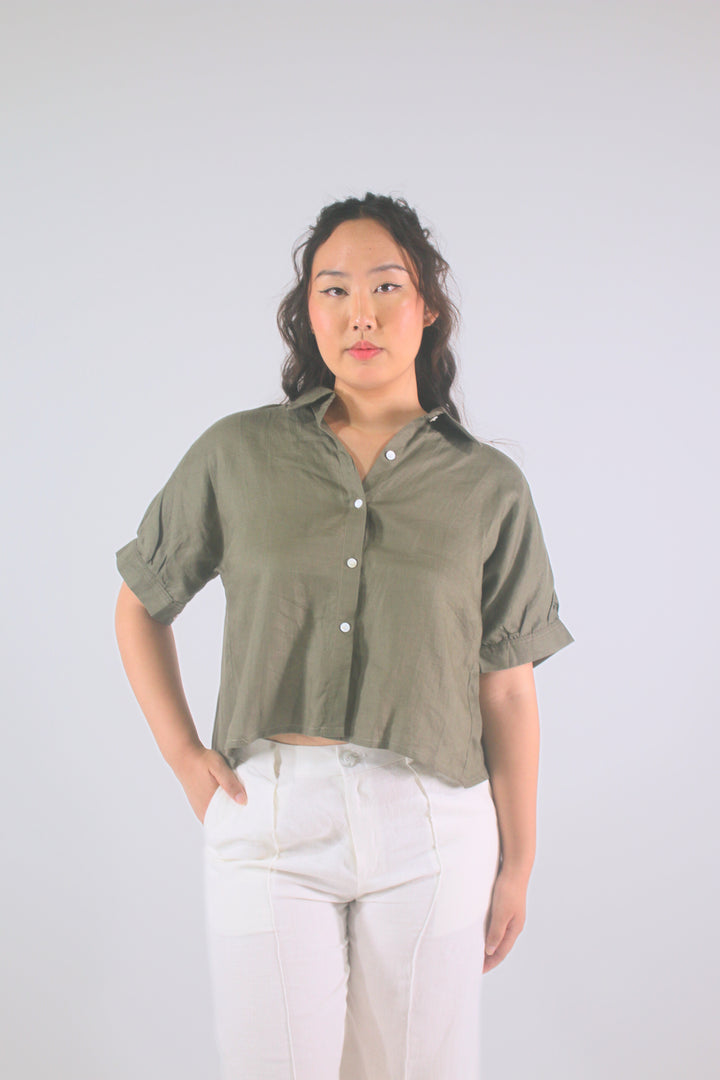 Grace 100% Linen Button Up Tee