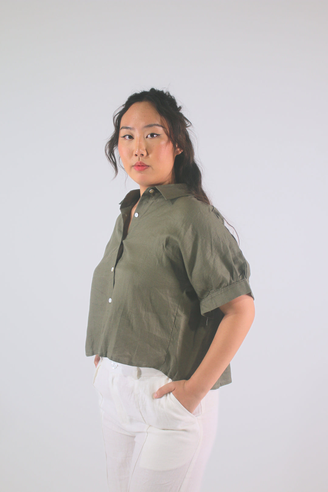 Grace 100% Linen Button Up Tee