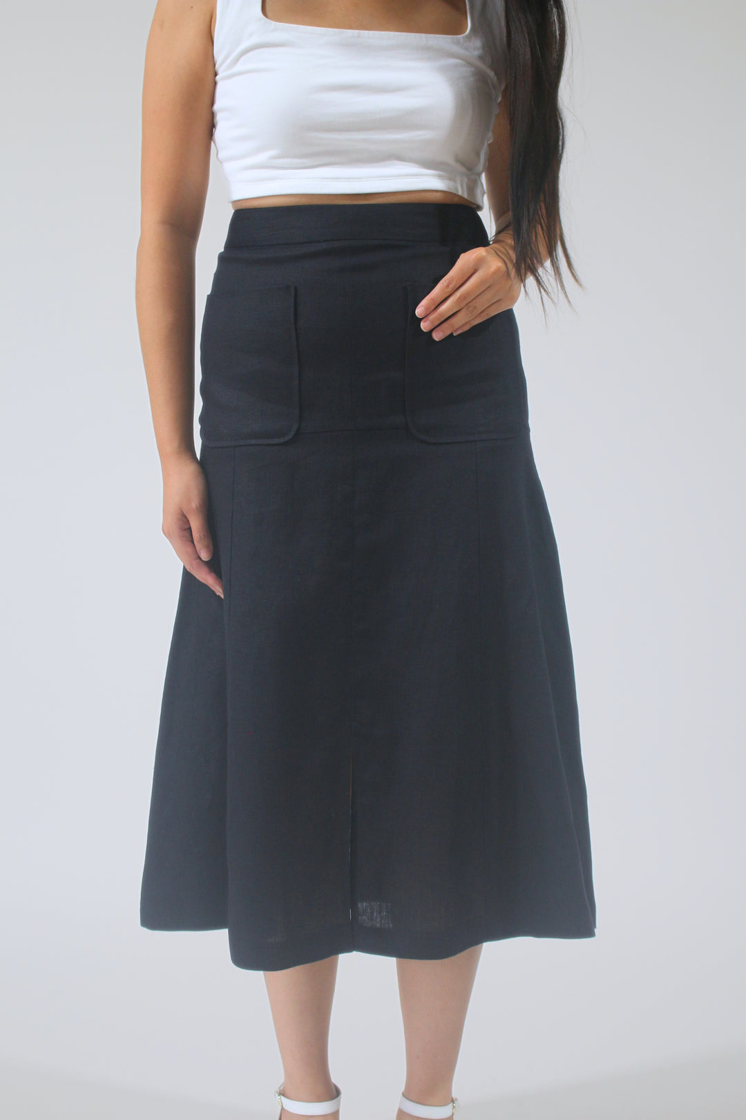 Helen 100% Linen Midi Skirt