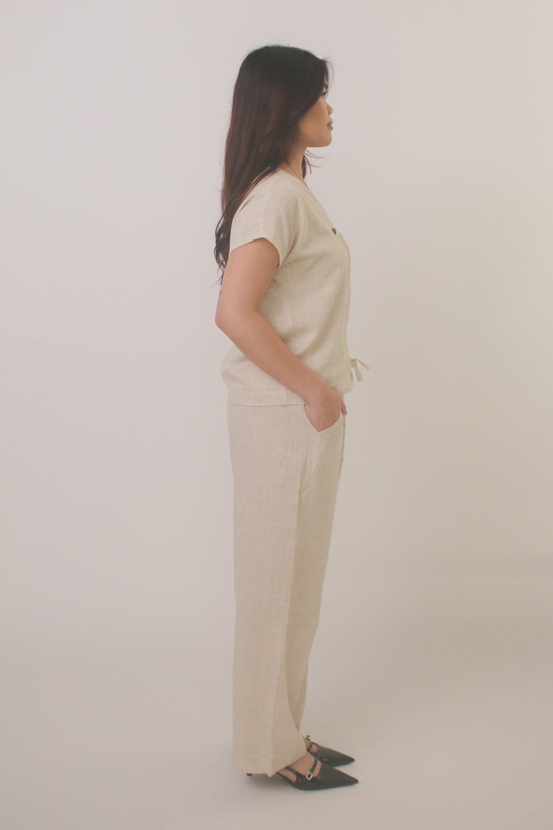Lanikai Linen Blend Button-Up Blouse & Wide-Leg Pants Set