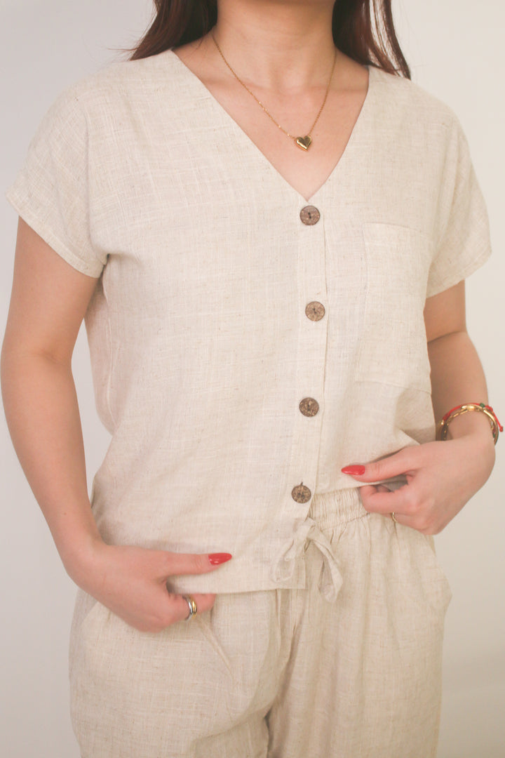 Lanikai Linen Blend Button-Up Blouse & Wide-Leg Pants Set