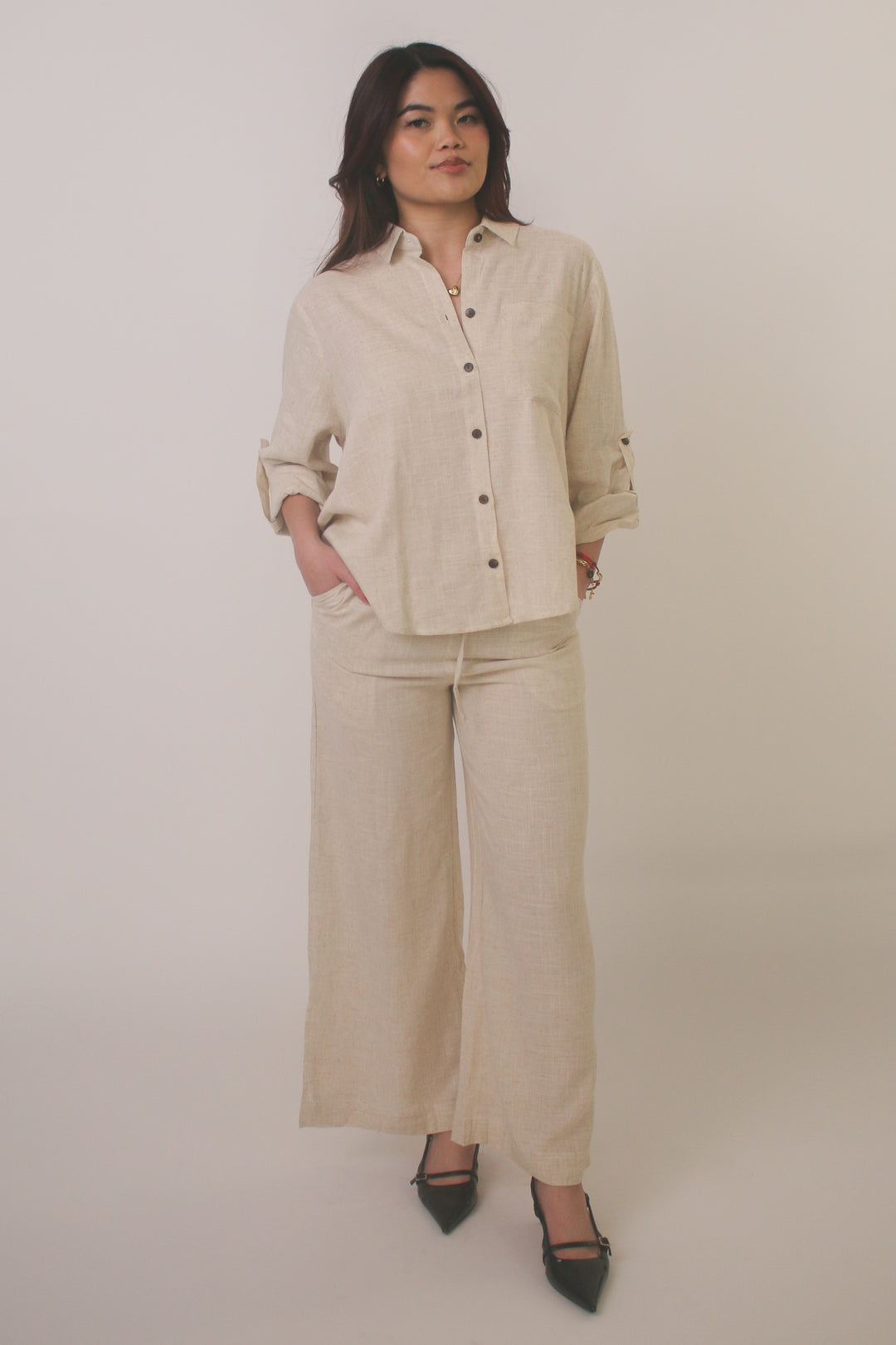 Classic Linen Blend Button-Down Set