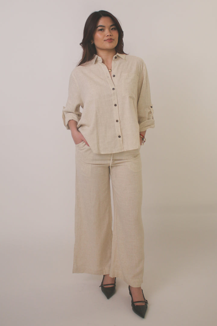 Classic Linen Blend Button-Down Set
