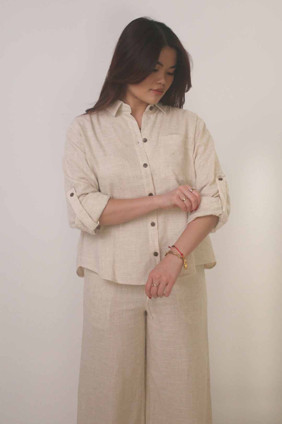 Classic Linen Blend Button-Down Set