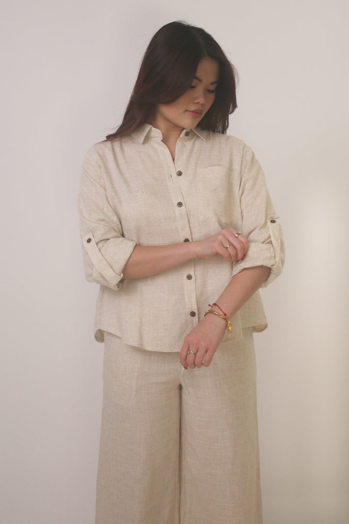 Classic Linen Blend Button-Down Set