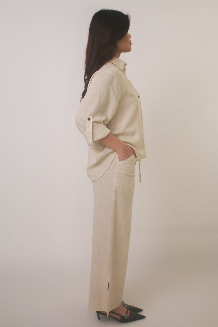 Classic Linen Blend Button-Down Set