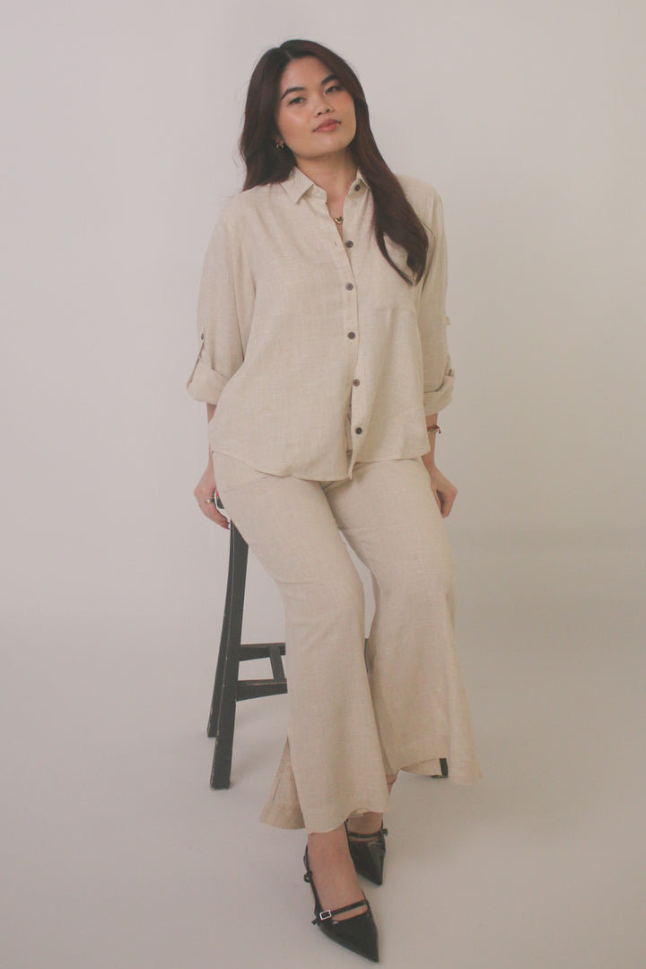 Classic Linen Blend Button-Down Set