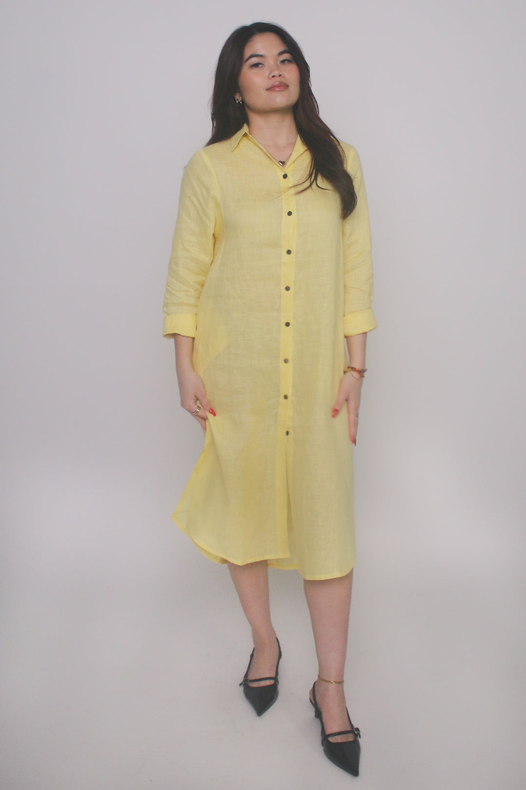 Relaxed 100% Linen Shirt Dress Beige Stripe / One size Relaxed 100% Linen Shirt Dress Beige Stripe / One size