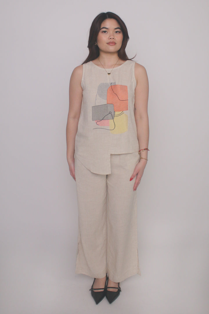 Abstract Print Linen Blend Set