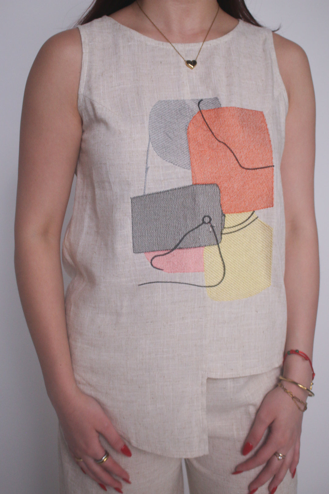 Abstract Print Linen Blend Set