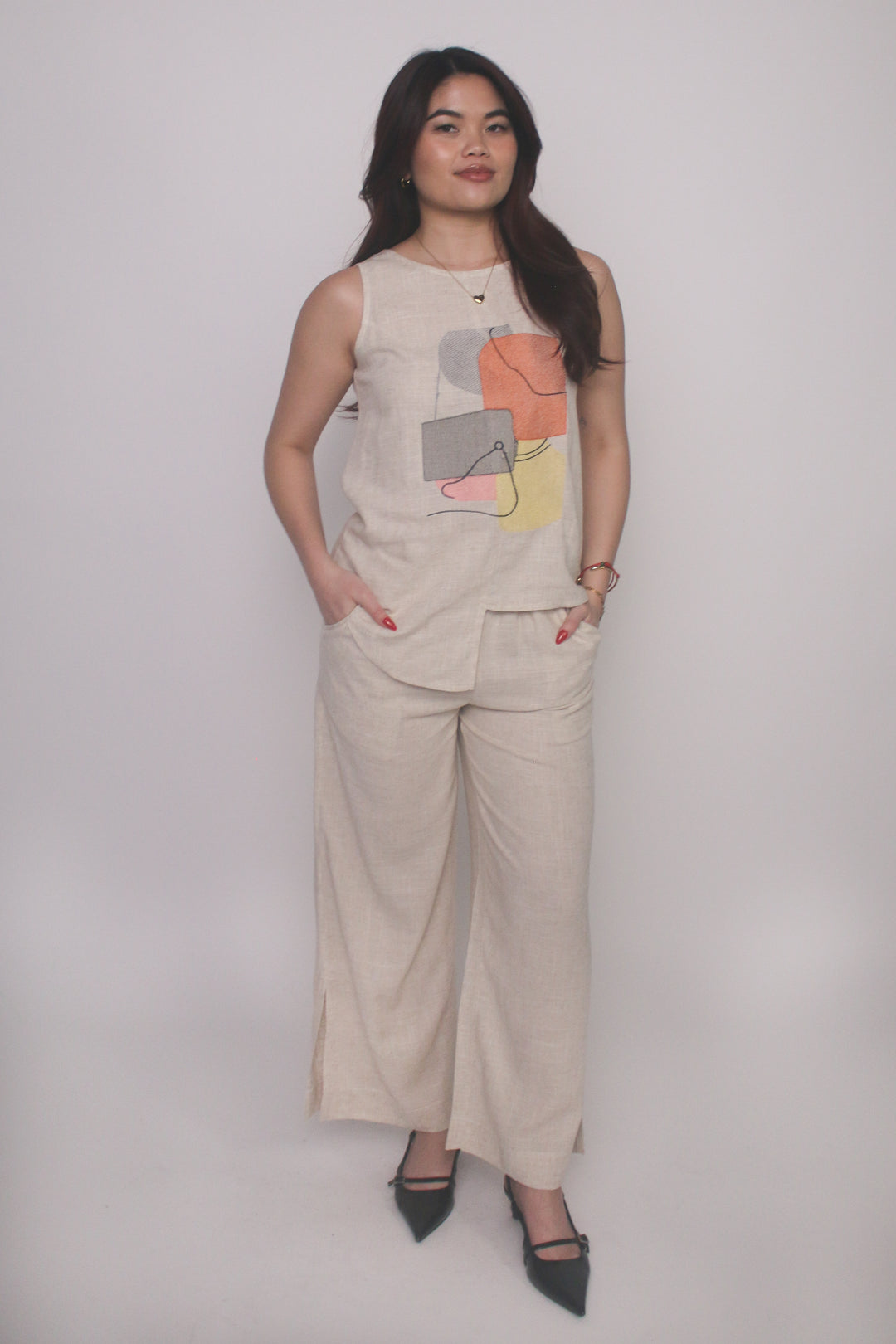 Abstract Print Linen Blend Set