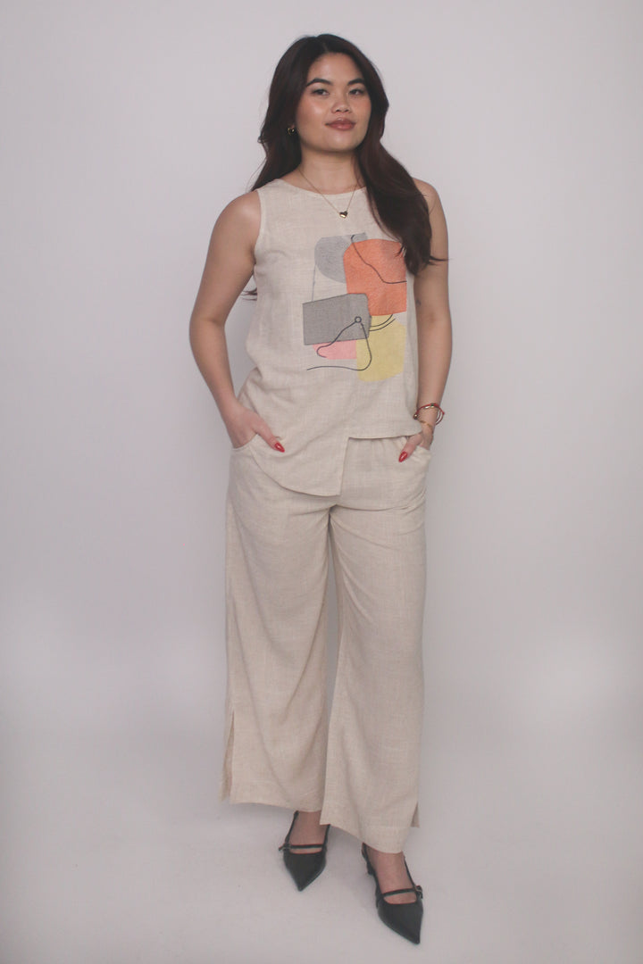 Abstract Print Linen Blend Set