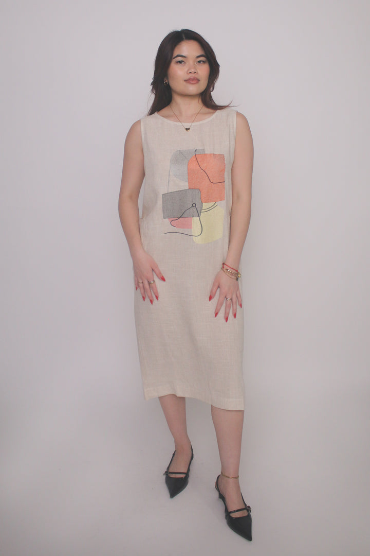 Abstract Print Linen Blend Midi Dress