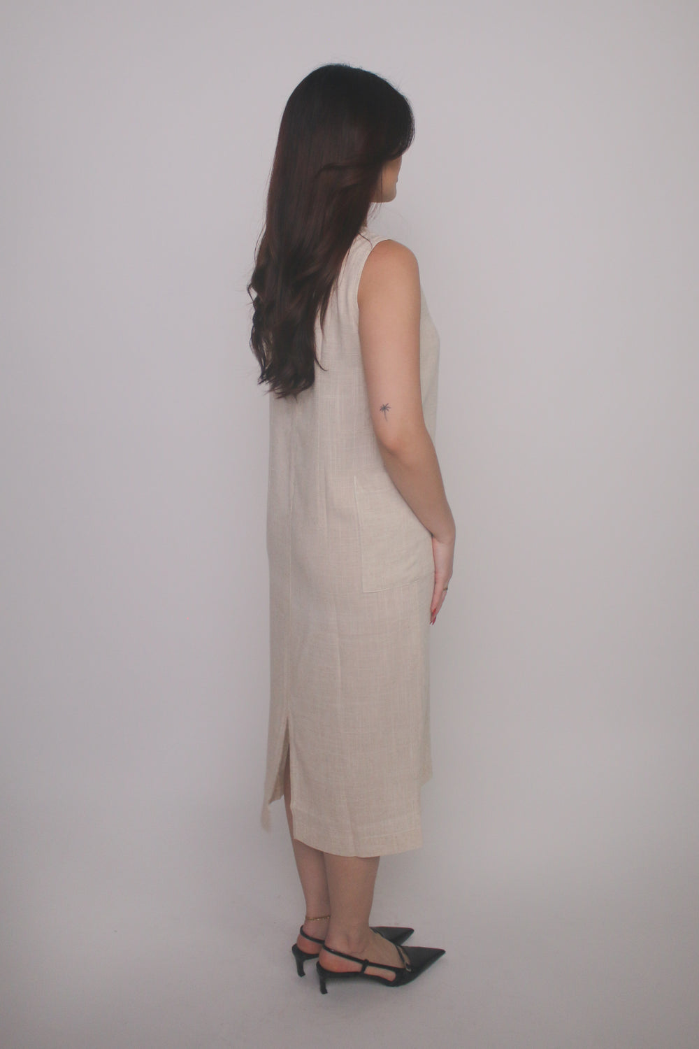 Abstract Print Linen Blend Midi Dress White Pepper / M Abstract Print Linen Blend Midi Dress White Pepper / M