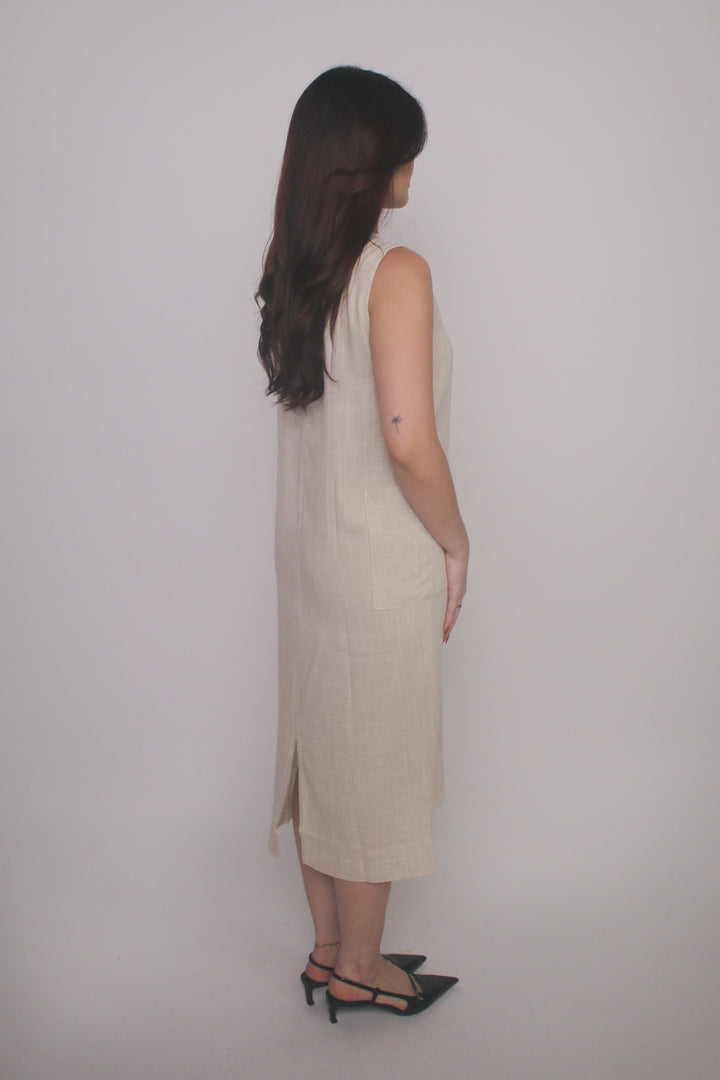 Abstract Print Linen Blend Midi Dress