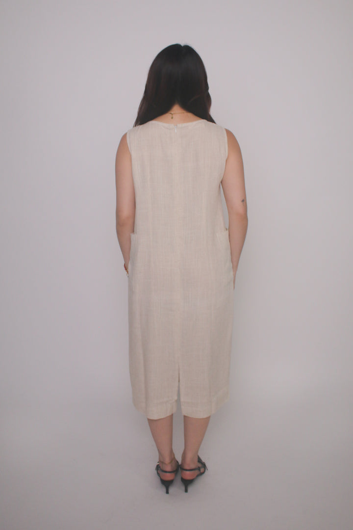 Abstract Print Linen Blend Midi Dress