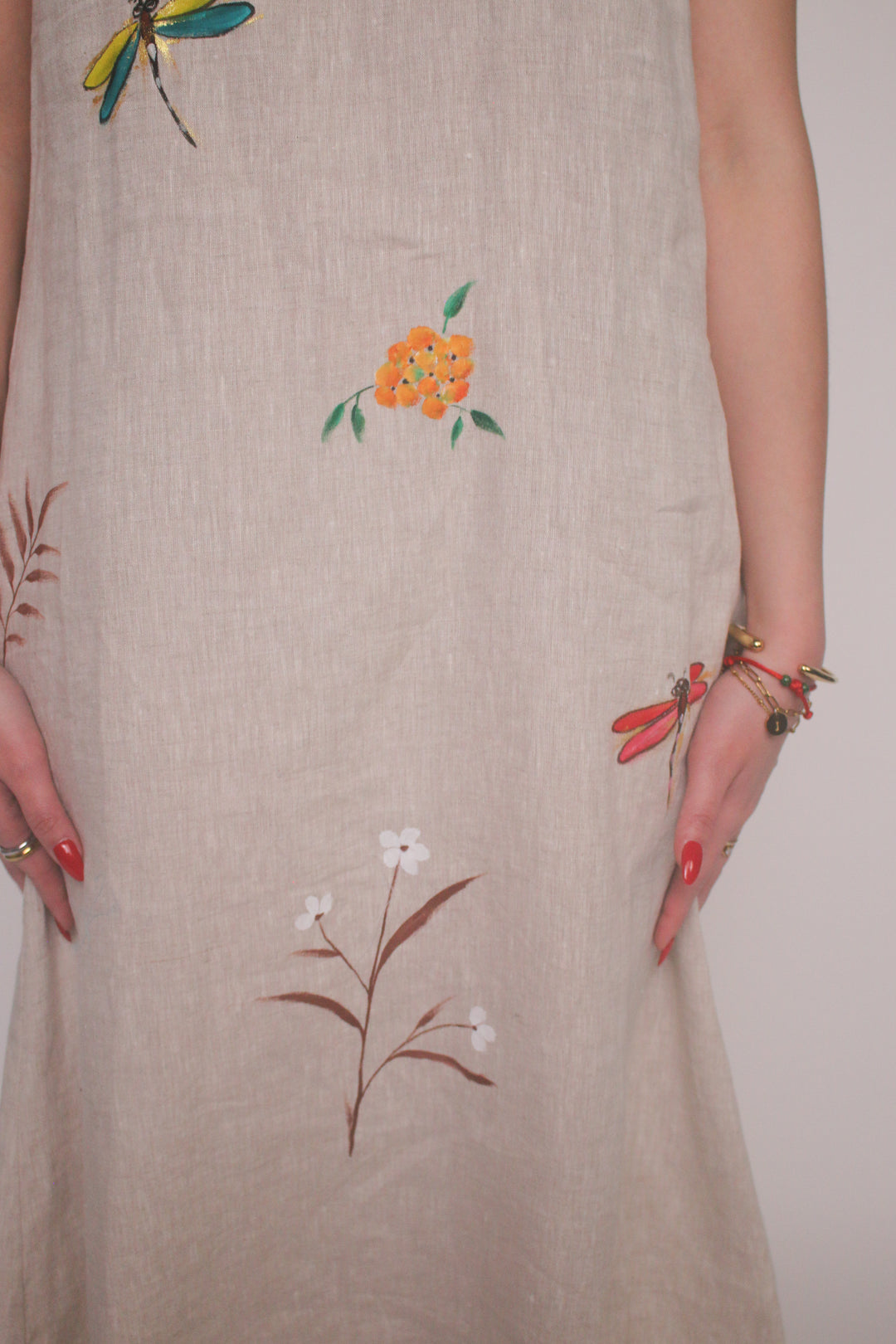 Hand-Painted 100% Linen Dress Olive / One size Hand-Painted 100% Linen Dress Olive / One size
