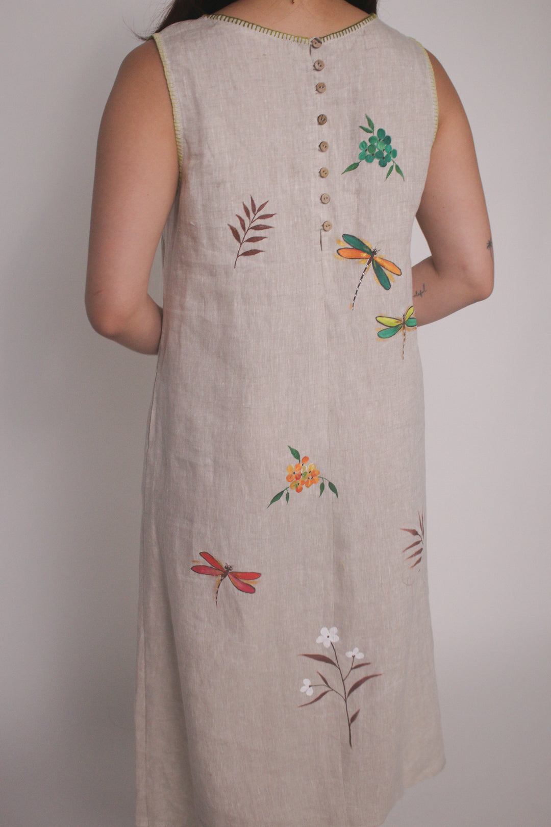 hand painted linen dress Hand Painted Linen Slip Dress, Strawberry Woman Wearable Art OOAK Retro Portrait Summer Dress
