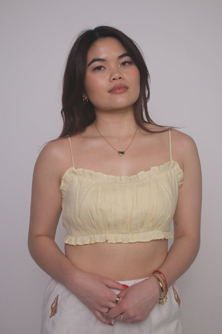 100% Linen Ruffle Panty and Bralette Set