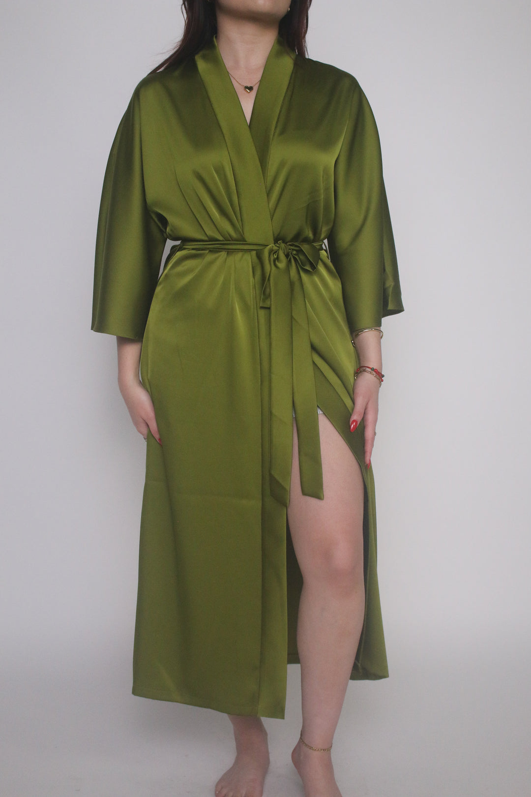 All Bodies Luxe Satin Silk Kimono Robe 2XL / Moss All Bodies Luxe Satin Silk Kimono Robe 2XL / Moss