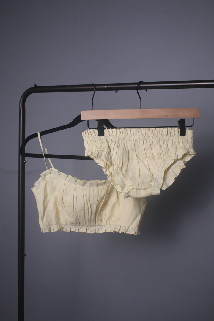 100% Linen Ruffle Panty and Bralette Set
