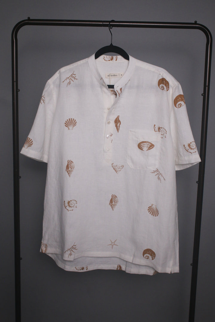 Men's Band Collar 100% Linen Shirt