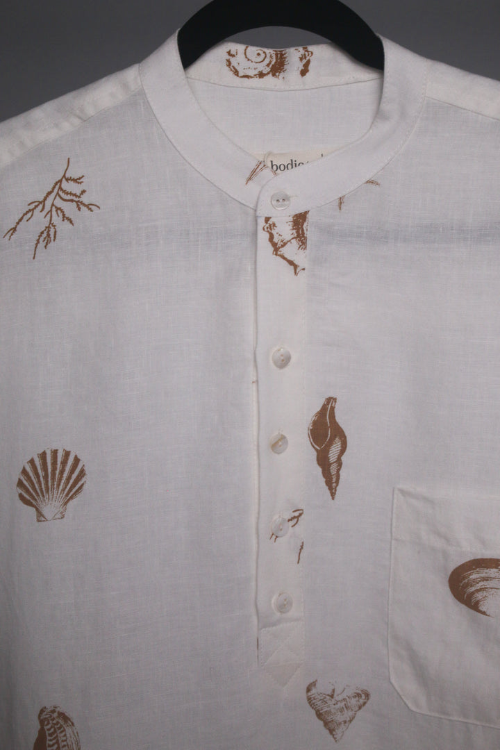 Men's Band Collar 100% Linen Shirt