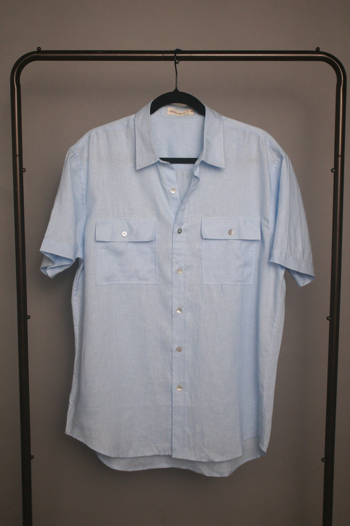 Men's 100% Linen Chest Pocket with Button Flaps Shirt
