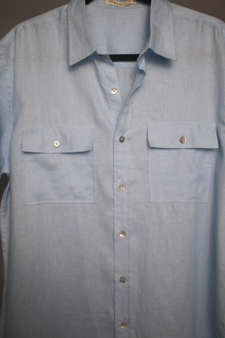 Men's 100% Linen Chest Pocket with Button Flaps Shirt